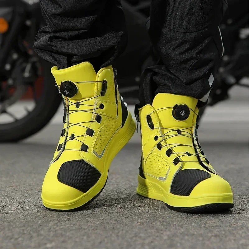 Men Motorcycle Microfiber Leather Ankle Boots Street Motorbike Racing Shoes Motocross Biker Chopper Cruiser Touring Ankle Boots