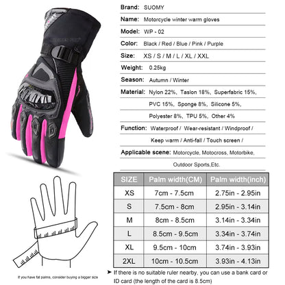 SUOMY Winter Warm Women Pink Motorcycle Gloves 100%Waterproof Lady Teens Girls Purple Motocross Motorbike Racing Riding Gloves