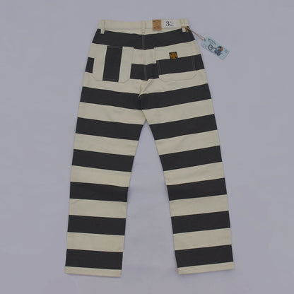 BOB DONG Prisoner Striped Motorcycle Pants for Men Vintage 16Oz Biker Trousers