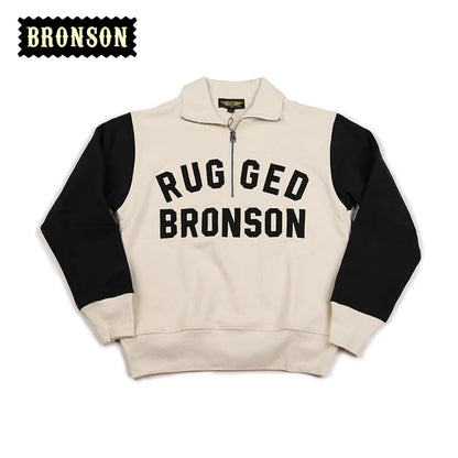 Bronson Heavyweight Vintage Motorcycle Racing Jersey 1/2 Zip Biker Sweatshirt
