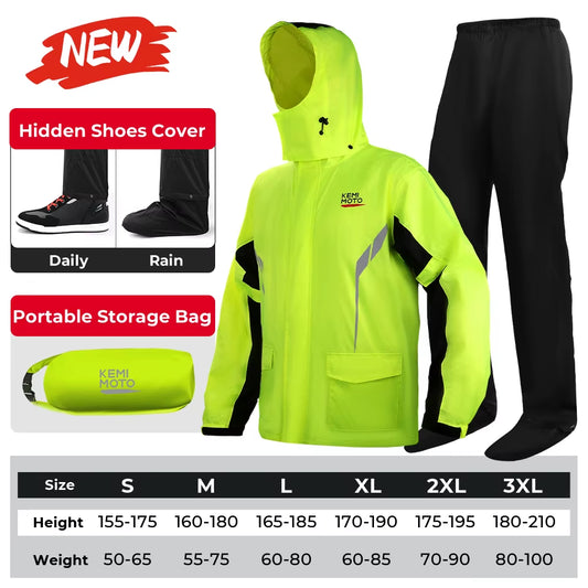Summer Motorcycle Raincoat Rain Jacket Pants LED Alert Split Suit Rainstorm Waterproof Reflective Impermeable for Outdoor Riding