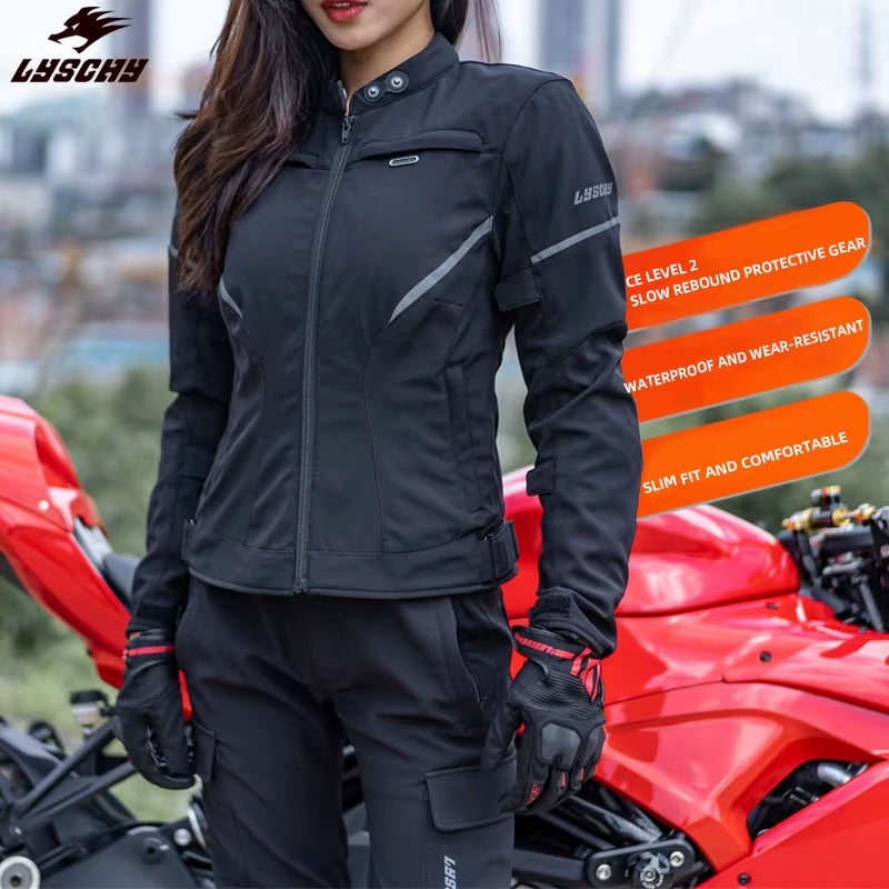 LYSCHY Motorcycle Jacket Women Autumn Winter Warm Anti-Fall Motocross Riding Clothing Waterproof Wear-Resistant Off-Road Jacket