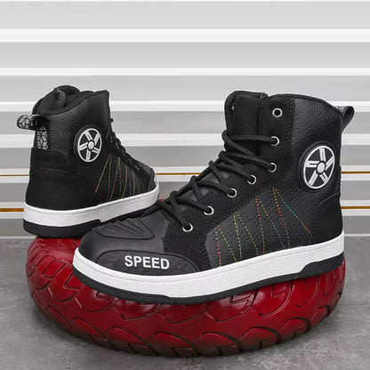 Men'S Leather Motorcycle Shoes Breathability anti Slip Wear-Resistant Motos Protective Boots Motocross Racing Riding Shoes