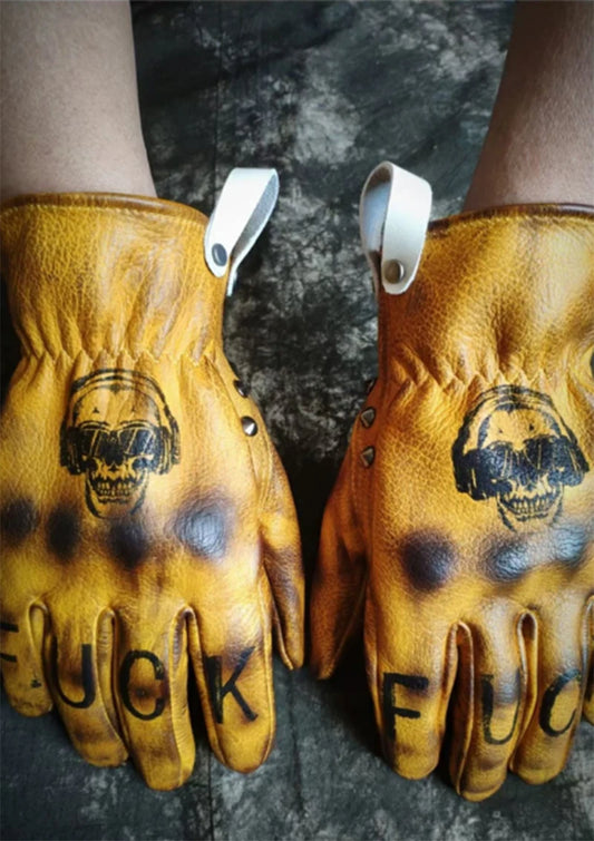 Handmade Genuine Leather Motorcycle Gloves Retro Motocross Vintage Riding Biker Moto Gloves Motorbike Full Finger Gloves