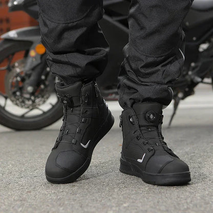Men Motorcycle Microfiber Leather Ankle Boots Street Motorbike Racing Shoes Motocross Biker Chopper Cruiser Touring Ankle Boots