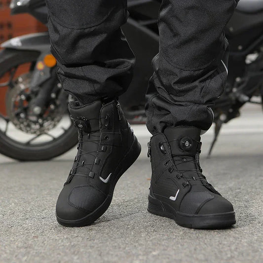 Men Motorcycle Microfiber Leather Ankle Boots Street Motorbike Racing Shoes Motocross Biker Chopper Cruiser Touring Ankle Boots