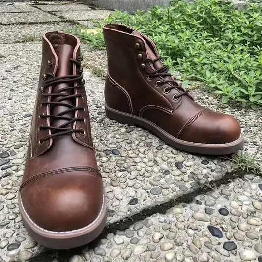 Winter Vintage Tooling Men Motorcycle Boots Quality Cow Leather round Toe Brwon Casual Ankles Shoes Zapatos Hombre