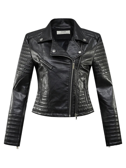 2025 New Autumn Winter Women'S Motorcycle & Biker Faux Leather Jackets Female Vintage High Street Black PU Punk Coats Outerwear
